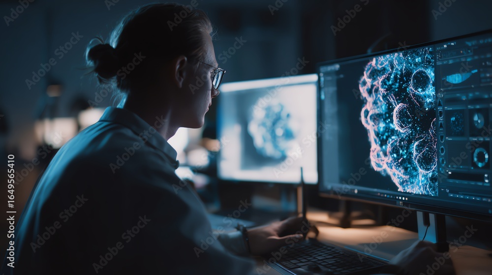 Fototapeta premium Animator working on 3D models for digital series AI technology concept