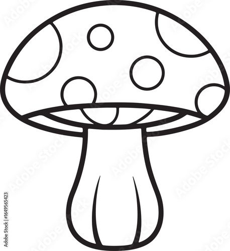 mushroom line art, coloring book page line art drawing, vector and illustration