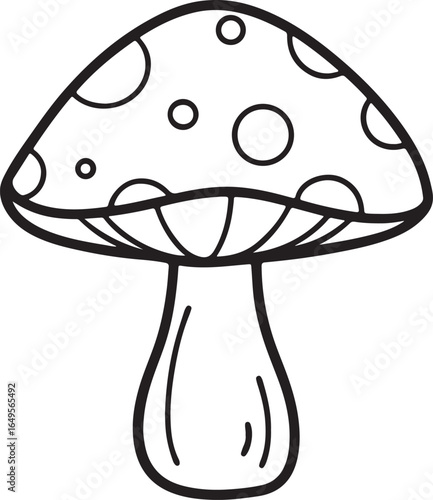 mushroom line art, coloring book page line art drawing, vector and illustration