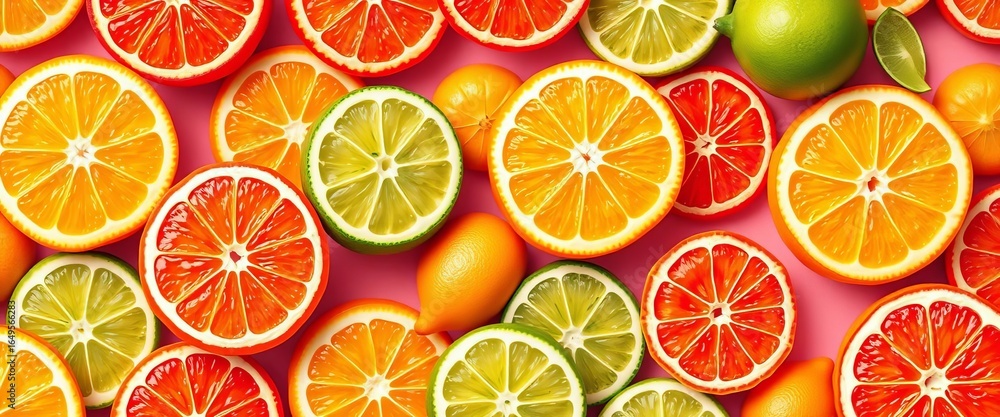 Obraz premium Vibrant seamless pattern of blended oranges, lemons, limes, and grapefruits, refreshing, lime