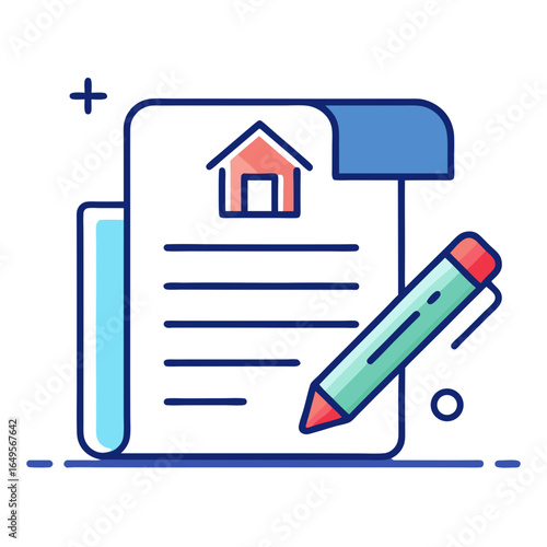 Real estate contract document with pen and house icon