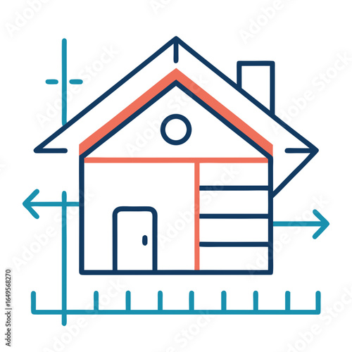 Architectural blueprint of a house with measurement lines and arrows