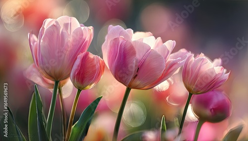 Wallpaper Mural Soft pink tulips in sunlight.  Blush petals, bokeh, spring Torontodigital.ca