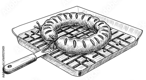 Sketch art of delicious sausage on grill, perfect for food blog recipe illustration or restaurant menu design