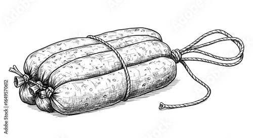 Classic salami bundle, savory charcuterie, handcrafted meat delicacies tied with rustic string for gourmet appeal