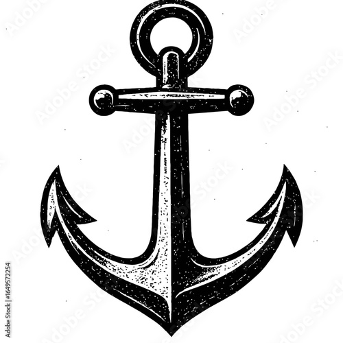 Grunge Black and White Anchor Vector - Rustic Hand-Drawn Nautical Graphic for Marine, Travel, and Stability Designs