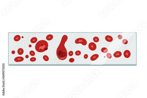 Red blood cells on a microscope slide, medical concept, laboratory analysis, science