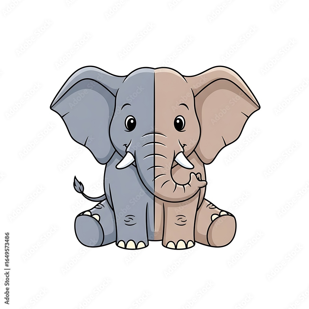 Naklejka premium Two cartoon elephants sitting side by side.