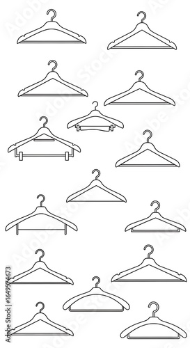 Various shapes of wooden hangers.