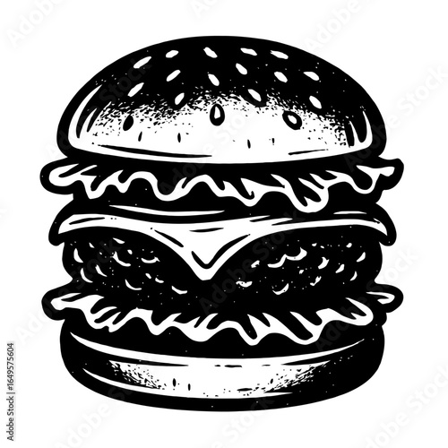 Grungy Vector Illustration of a Double Cheeseburger