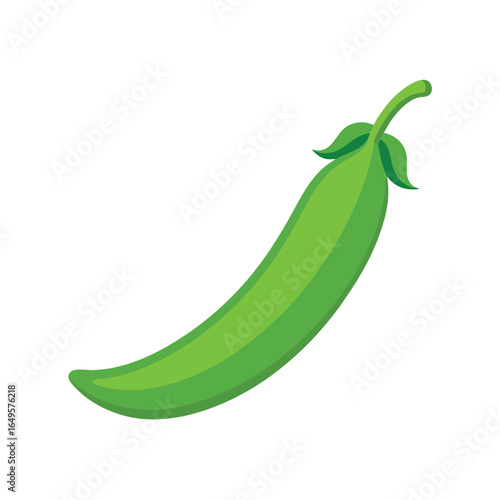 Green pea pod with leaves on a white background Keywords: pea pod, peas, vegetable, green, food