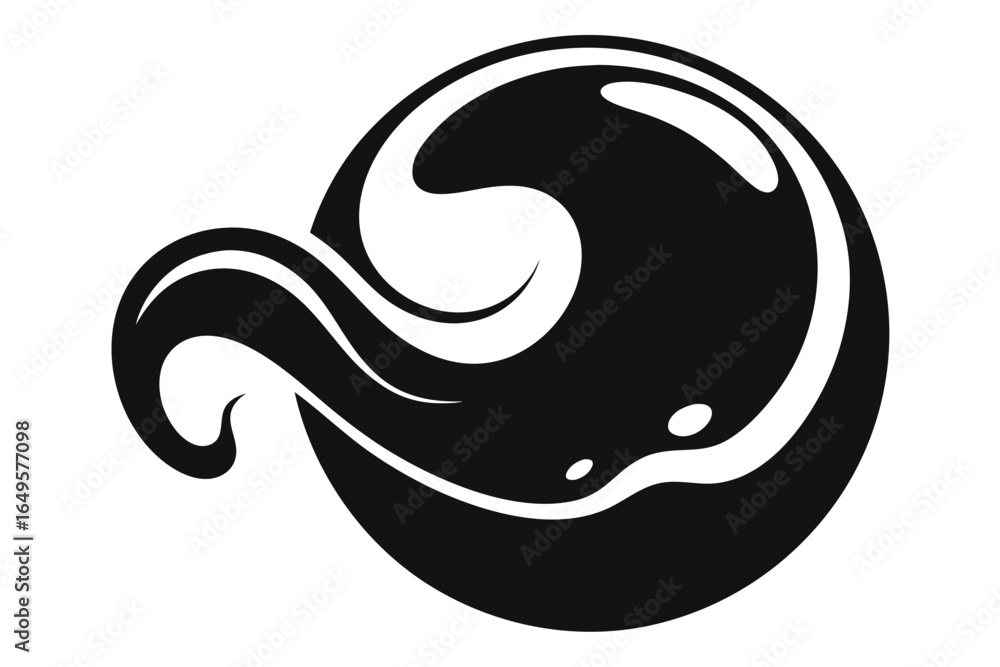 Obraz premium Stylized Black and White Abstract Illustration of Fluid Motion in Circular Shape