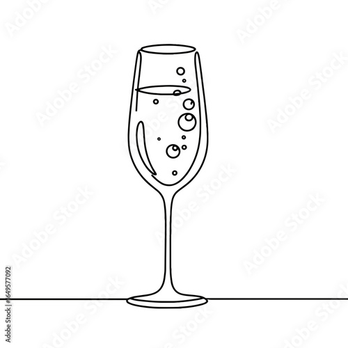 Sparkling wine glass filled with prosecco on white background  