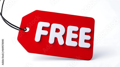Close up of a red tag with the word free in white bold letters