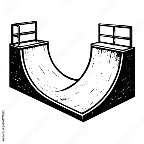 Grungy Vector Illustration of a Half-Pipe Skate Ramp for Skateboarders