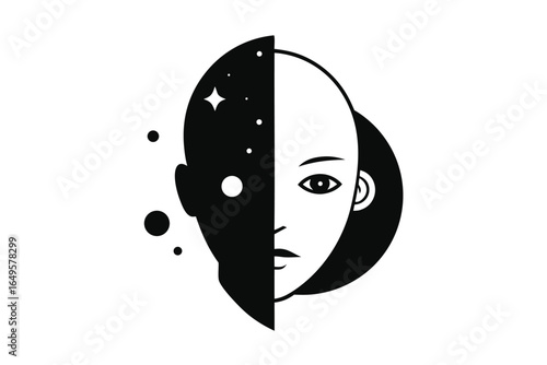 Abstract face with cosmic galaxy and human design in a minimalist style