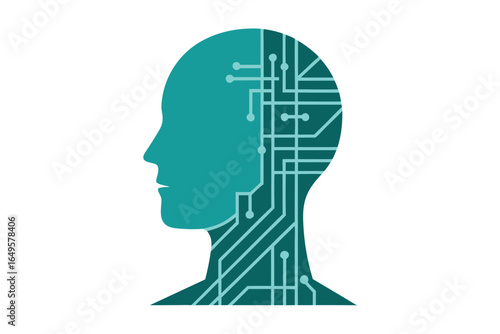Abstract Artificial Intelligence Concept with Human Profile and Circuit Board Design