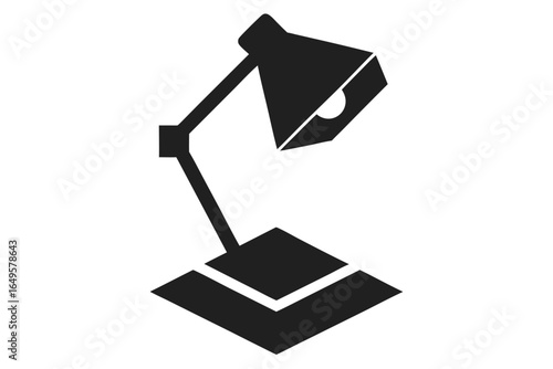 Black and White Isometric Table Lamp with Bulb on a Geometric Base
