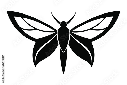 Striking black and white graphic representation of a butterfly or moth design