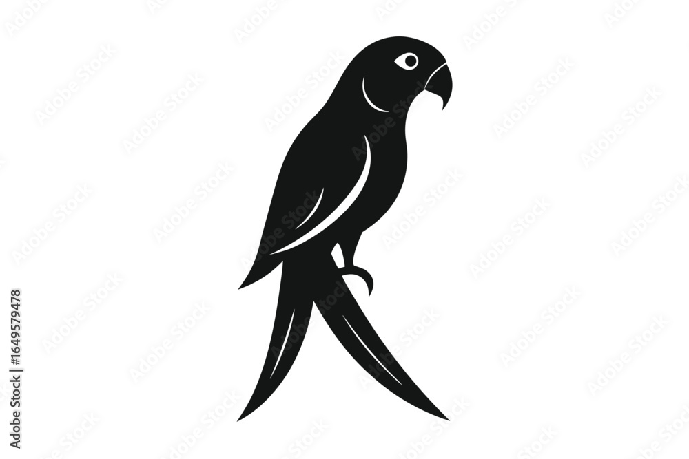 Fototapeta premium Elegant Black Silhouette of a Tropical Parrot on a White Background