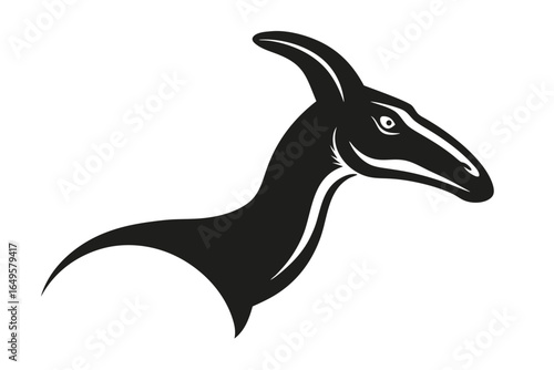 Silhouette of a parasaurolophus dinosaur head, a prehistoric reptile in black
