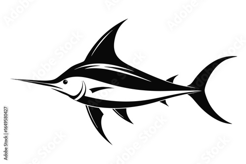 Striking monochrome illustration of a marlin with bold lines and sharp details