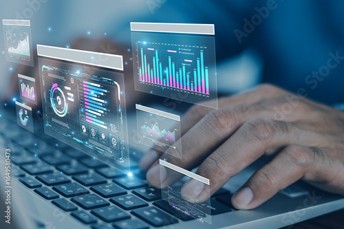 Businessman use AI technology data analysis for business to enhance risk management and improve financial forecasting.