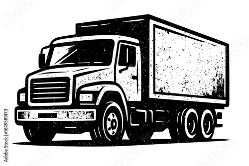 Delivery Truck Vector Icon - Hand-Drawn Black and White Graphic with Distressed Texture