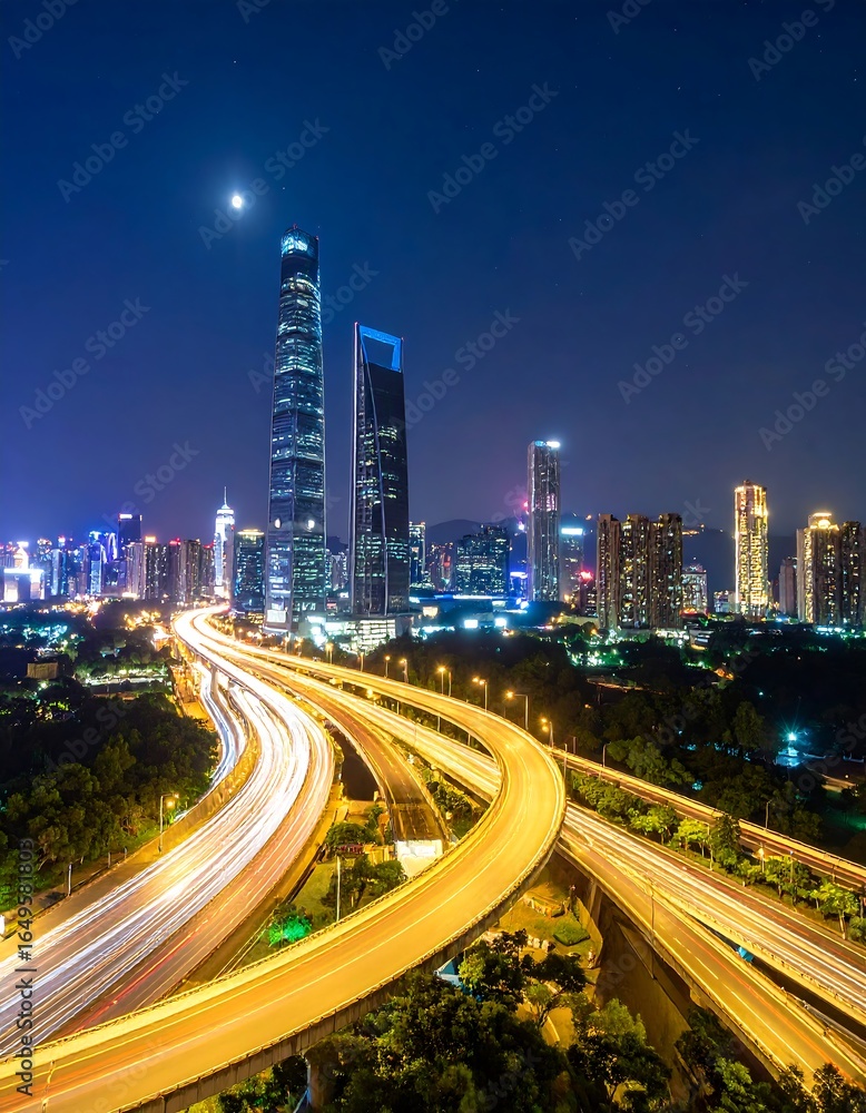 Fototapeta premium City lights over highway at night