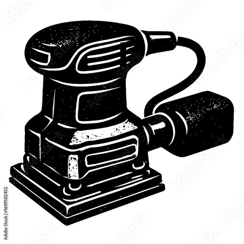 Power Sander Icon - Hand-Drawn Black and White Vector with Distressed Texture