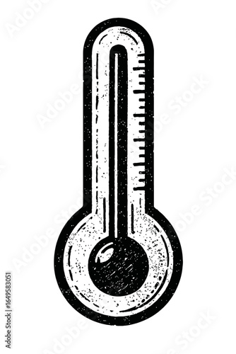 Grunge Black and White Thermometer Vector - Rustic Hand-Drawn Temperature Gauge Graphic for Weather, Science, and Health Designs