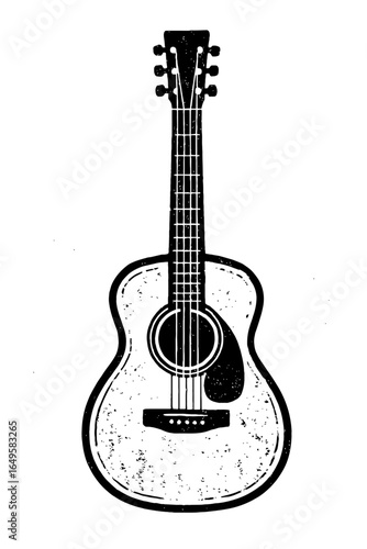 Grunge Black and White Acoustic Guitar Vector - Rustic Hand-Drawn Musical Instrument Graphic for Music, Folk, and Country Designs