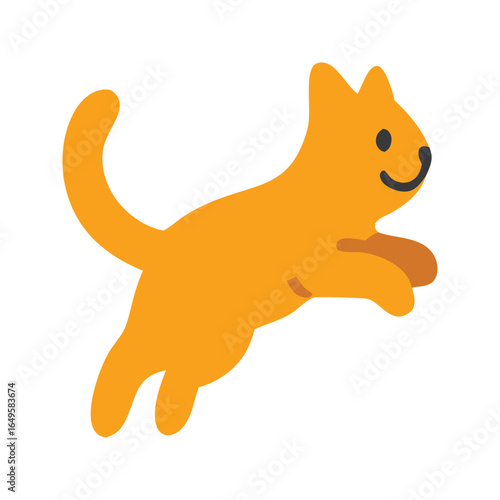 Cute orange cartoon cat jumping playfully, perfect for kids products, petrelated content, and greeting cards with a fun theme.