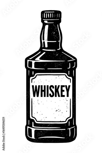 Grunge Black and White Whiskey Bottle Vector - Rustic Hand-Drawn Drink Graphic for Bar, Distillery, and Spirits Designs