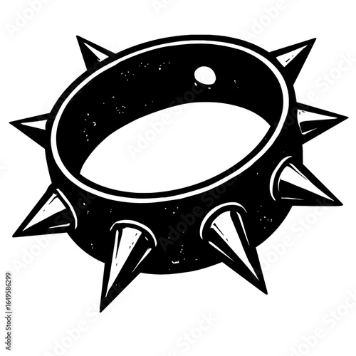 Grunge Black and White Spiked Collar Vector Illustration - Rustic Hand-Drawn Accessory Graphic for Punk, Gothic, and Biker Designs