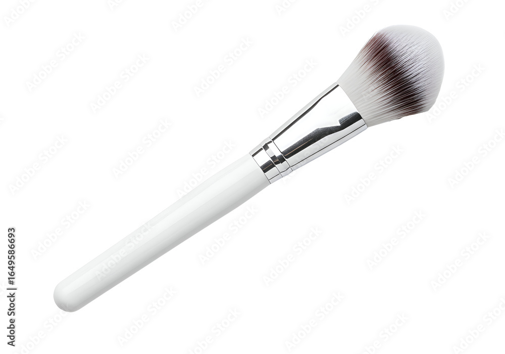 Obraz premium White Makeup Brush with Silver Ferrule and Soft Bristles.