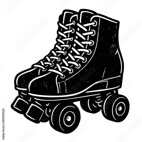 Grunge Black and White Roller Skates Vector - Rustic Hand-Drawn Retro Skate Graphic for Leisure and Hobby Designs