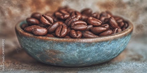 Whole Roasted Coffee Beans in Rustic Bowl for Coffee Lovers