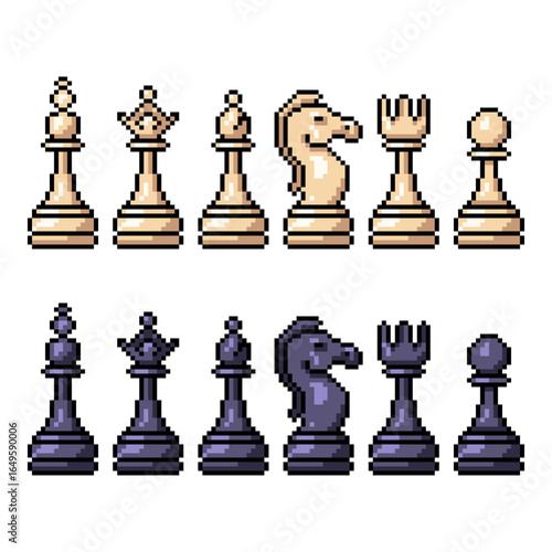 Vector Set of Pixel Art Icons for Chess Pieces
