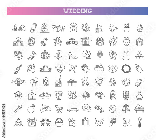 Wedding line icons set collection