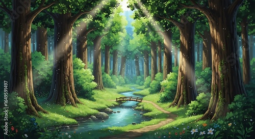 Step into a world of serene enchantment with this breathtaking illustration of a magical forest sanctuary.