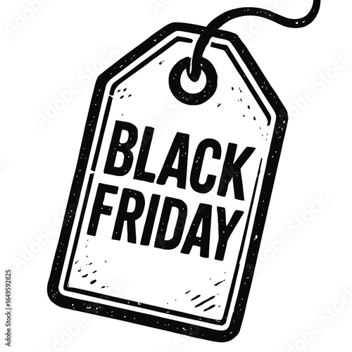 Black Friday Price Tag Vector - Grunge Black and White Icon for Sales, Discounts, and Shopping Promotions