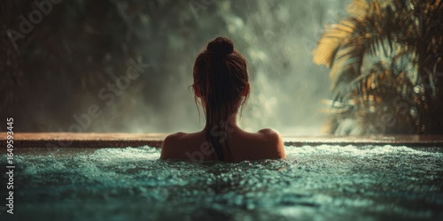 Young Woman Relaxing in Jacuzzi During Vacation for Wellbeing