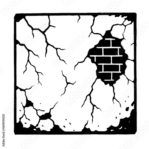 Distressed Wall with Hole Exposing Bricks - Cracked and Ruined Vector