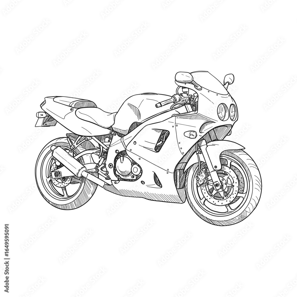 Fototapeta premium Detailed Line Art Drawing of a Sport Motorcycle.