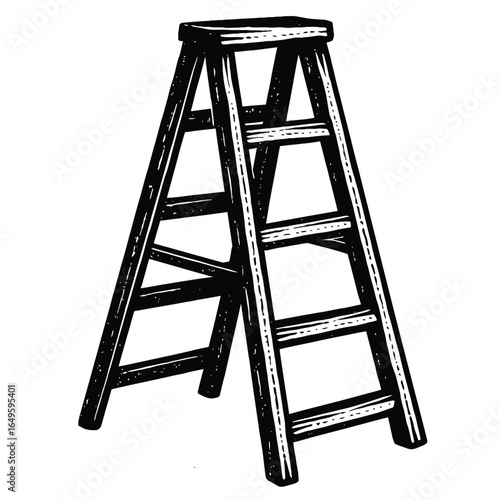 Wooden A-Frame Ladder - Hand-Drawn Vector Illustration in Vintage Style