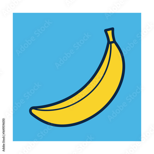 Yellow banana with dark outline on blue background