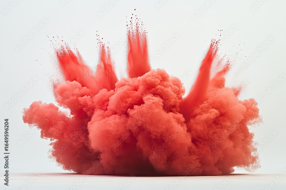 Fototapeta premium Red powder explosion against white background