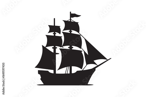 Ship silhouette vector art illustration on white background