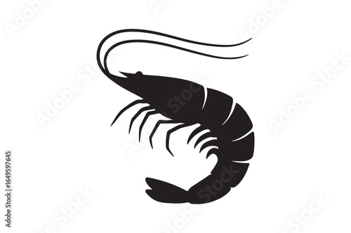 Shrimp silhouette vector art illustration on white background